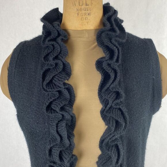 Lael Alpaca Sweater Vest Cardigan Medium Long Ruffle Collar Black Knit - Picture 2 of 16